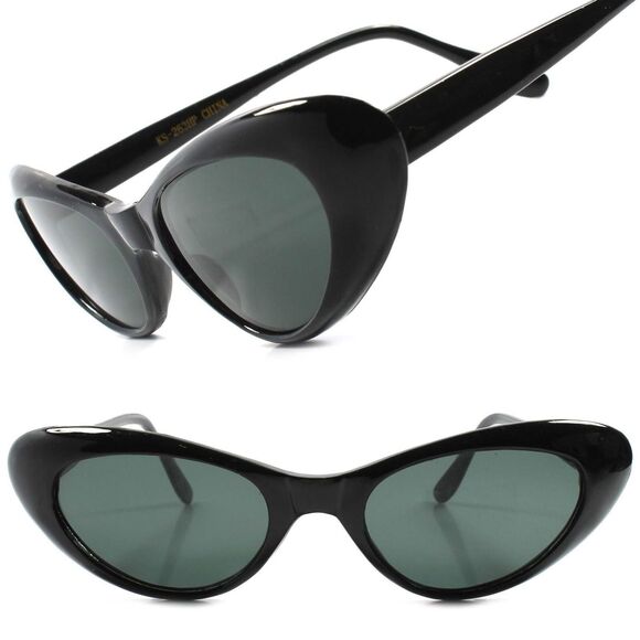 Kiss Accessories - Classic True Vintage Deadstock Rockabilly 70's Black Womens Cat Eye Sunglasses